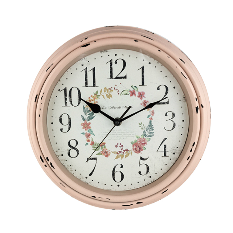 Hot-selling 12 Inch Pink Ldyllic Flower Design Art Creative Digital Wall Clock