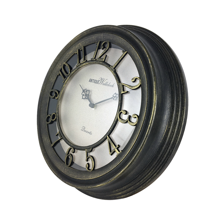 Large European Style Antique Plastic Round 3D Wall Clock for Living Room Decorative