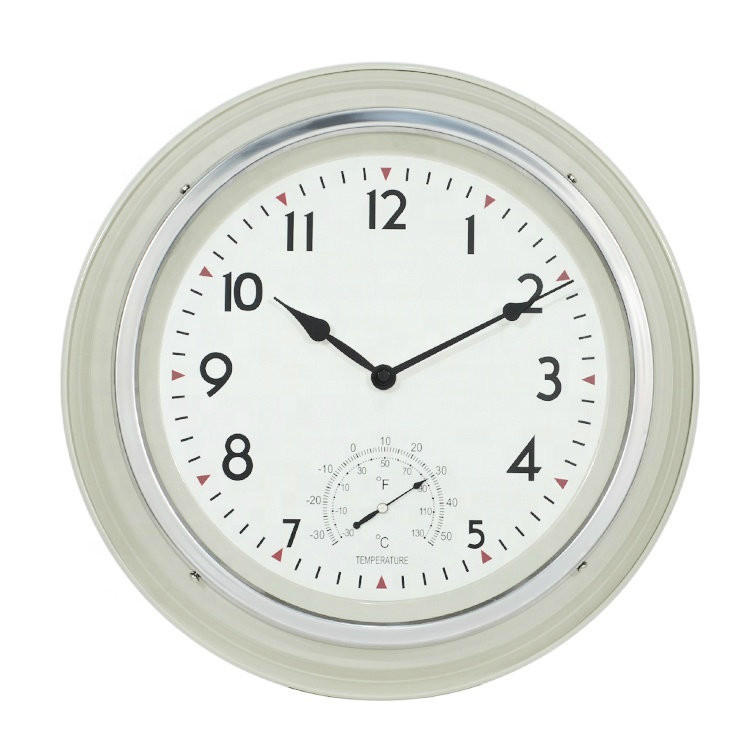 13 inch White Frame Antique Wall Clock with Temperature