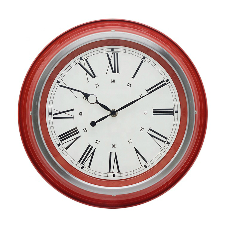 13 inch Red Frame Clock Roman Numerals Metal Wall Clock
