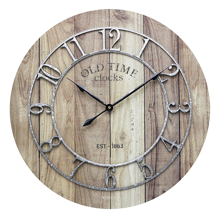 14 inch MDF Antique prints wall clock with raised type