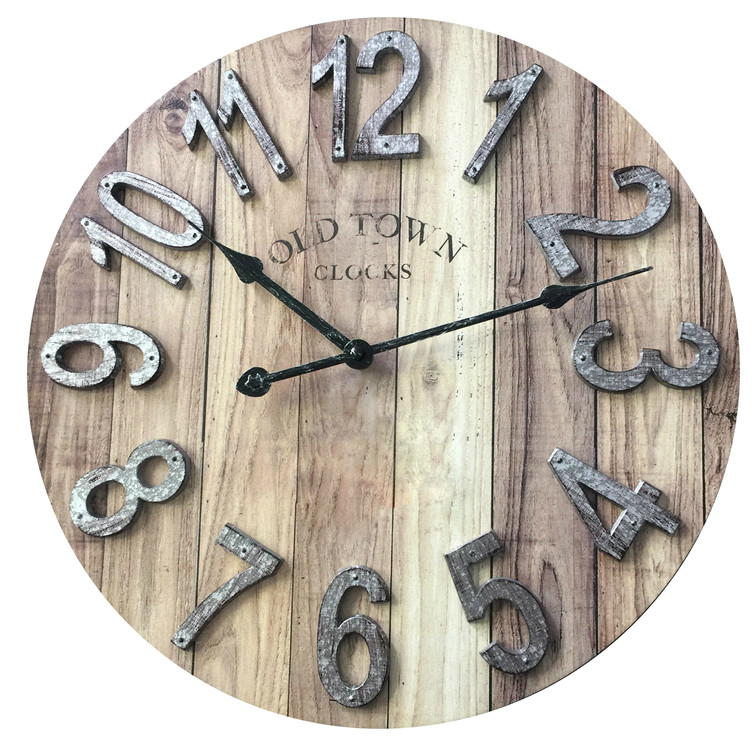 DEHENG 16 inch MDF Archaize Printing with Embossed Wall Clock