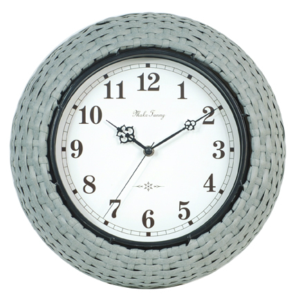 Rattan weaving framed european old style classic metal wall clock for home decoration