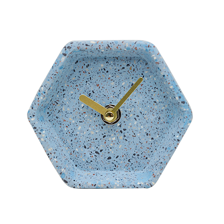 Blue Hexagonal Terrazzo Desk Quartz Clock