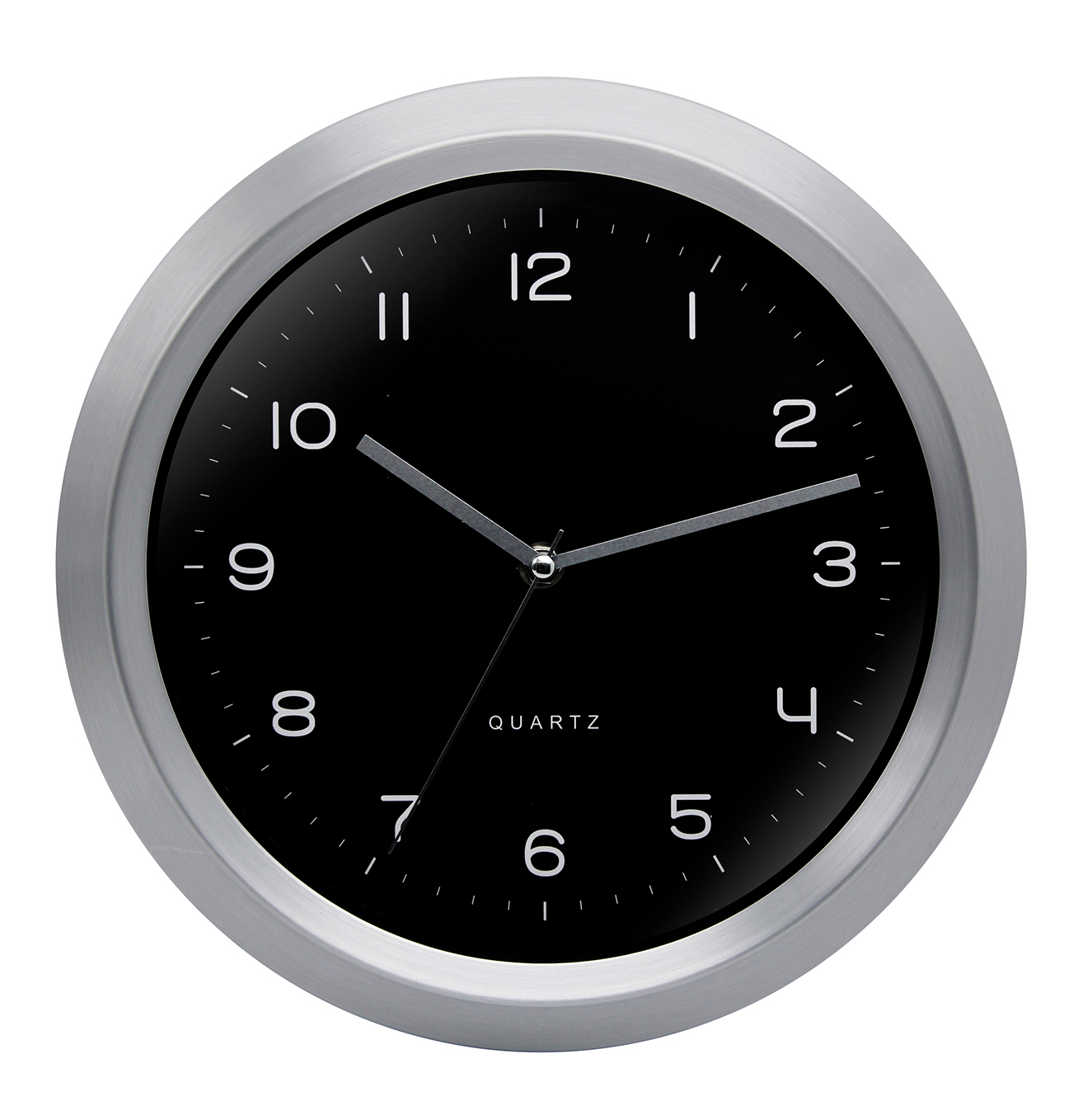 Wholesale 12 Inch Interior Wall Clock with Black Background and Silver Frame