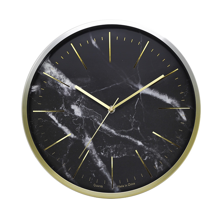 DEHENG 14 inch Black Marble clock face Metal Wall Clock